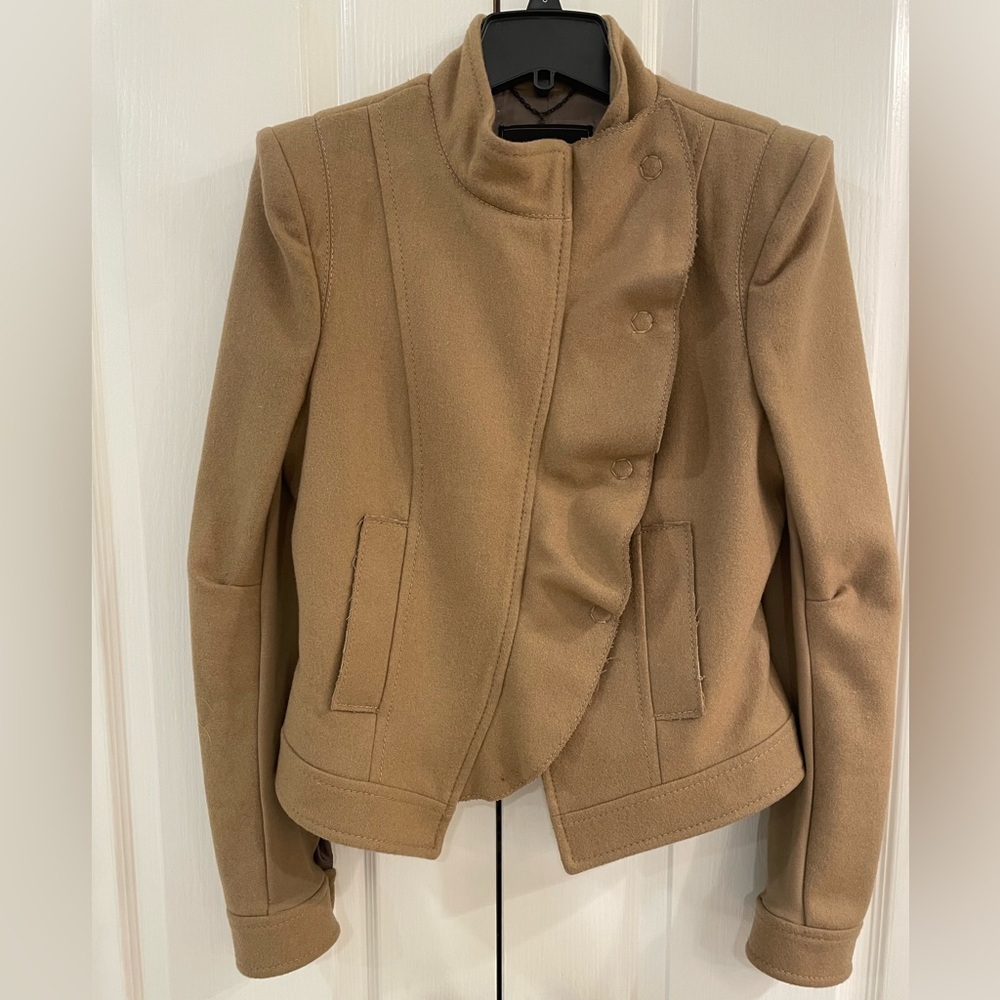 Camel wool coat.